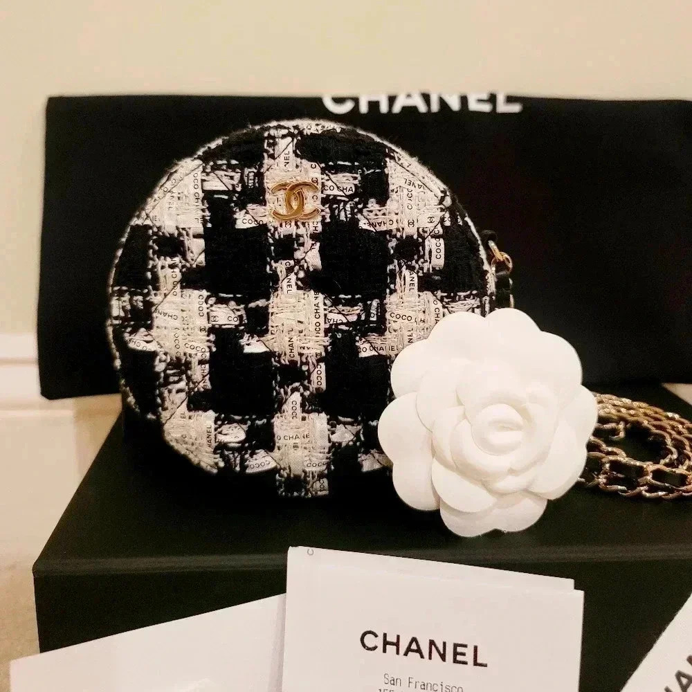 Chanel Ribbon Tweed Round Clutch with Chain